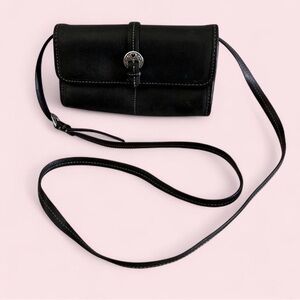 Brighton Black Leather Crossbody Wallet Bag – Silver Heart Buckle